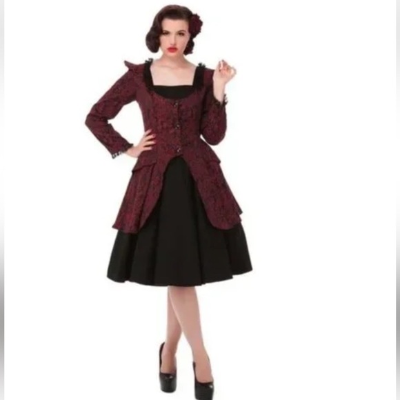 H&R Hearts and Roses Jackets & Blazers - NEW H&R Red Floral Gothic Steampunk Corset Jacket & Matching Swingdress Size 14